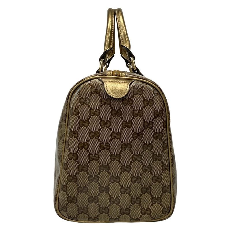 Gucci Handbag Crystal GG 193603 Gold X Dark Brown Leather