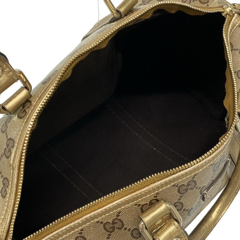 Gucci Handbag Crystal GG 193603 Gold X Dark Brown Leather