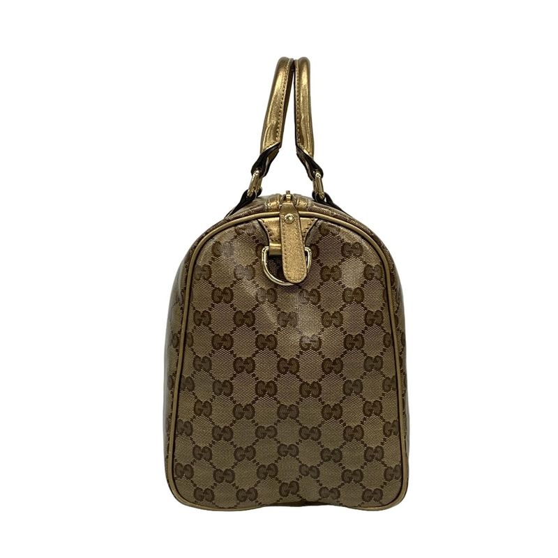 Gucci Handbag Crystal GG 193603 Gold X Dark Brown Leather