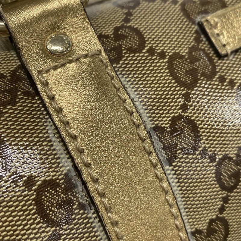 Gucci Handbag Crystal GG 193603 Gold X Dark Brown Leather