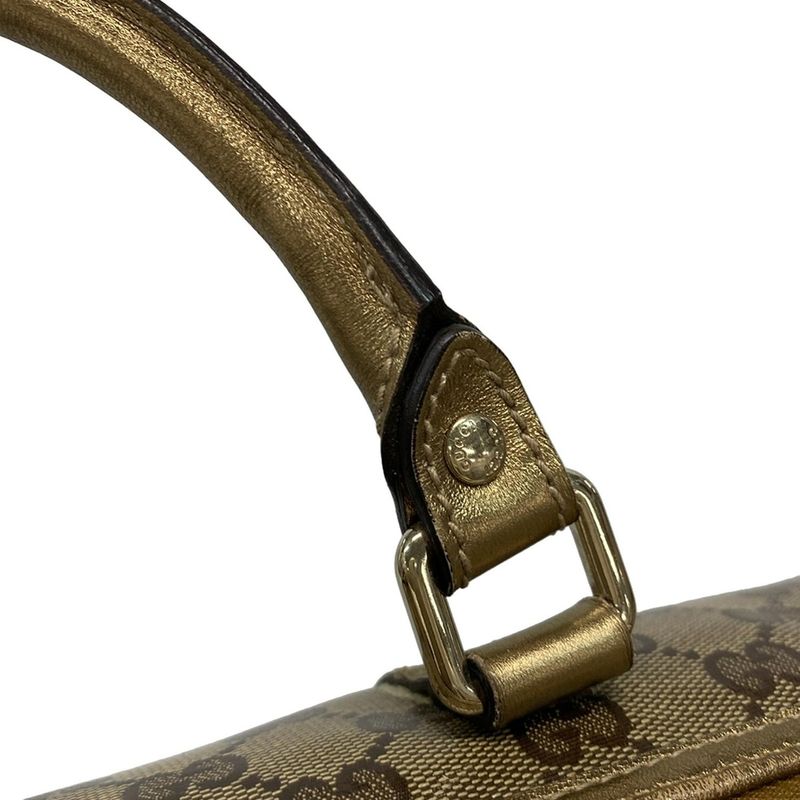 Gucci Handbag Crystal GG 193603 Gold X Dark Brown Leather