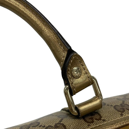 Gucci Handbag Crystal GG 193603 Gold X Dark Brown Leather