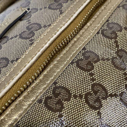 Gucci Handbag Crystal GG 193603 Gold X Dark Brown Leather