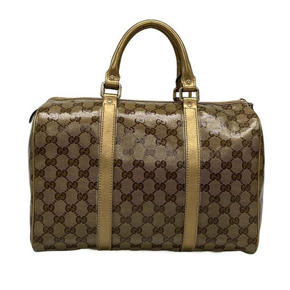 Gucci Handbag Crystal GG 193603 Gold X Dark Brown Leather