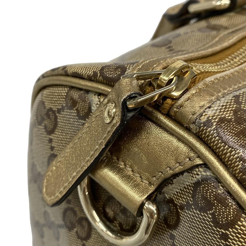 Gucci Handbag Crystal GG 193603 Gold X Dark Brown Leather