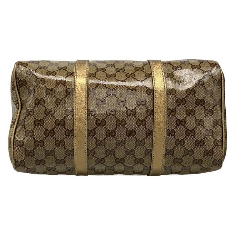 Gucci Handbag Crystal GG 193603 Gold X Dark Brown Leather