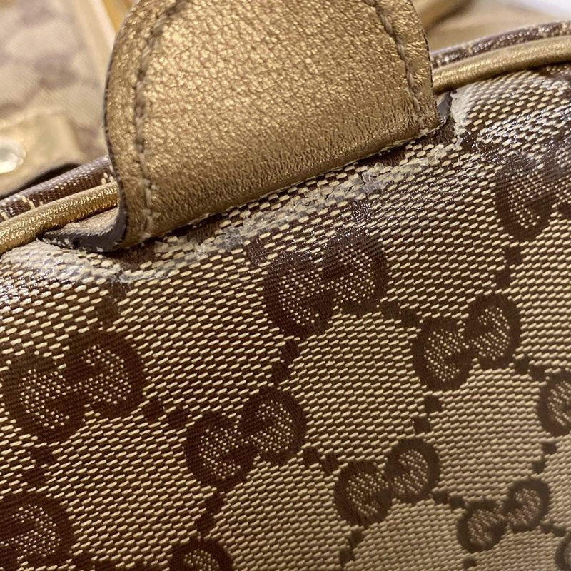 Gucci Handbag Crystal GG 193603 Gold X Dark Brown Leather