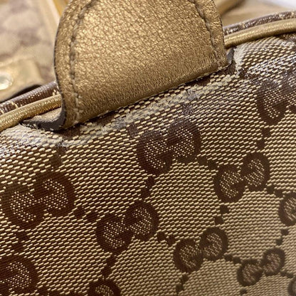 Gucci Handbag Crystal GG 193603 Gold X Dark Brown Leather
