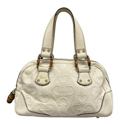 Gucci Handbag Bamboo 154376 White Shape Pressed Leather