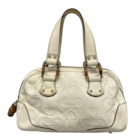 Gucci Handbag Bamboo 154376 White Shape Pressed Leather