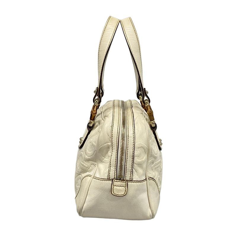 Gucci Handbag Bamboo 154376 White Shape Pressed Leather