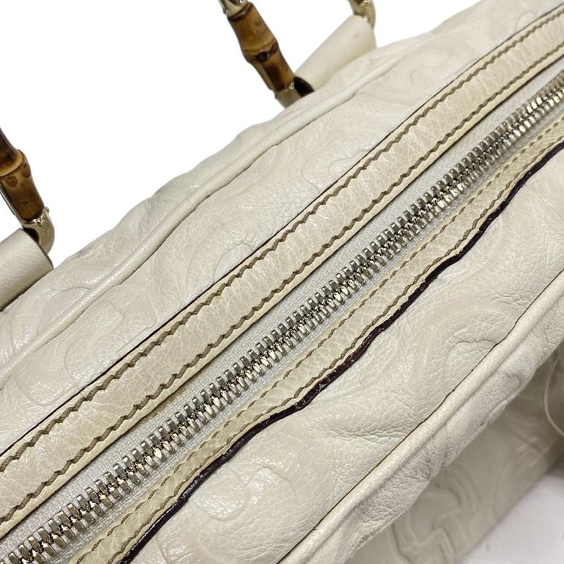 Gucci Handbag Bamboo 154376 White Shape Pressed Leather