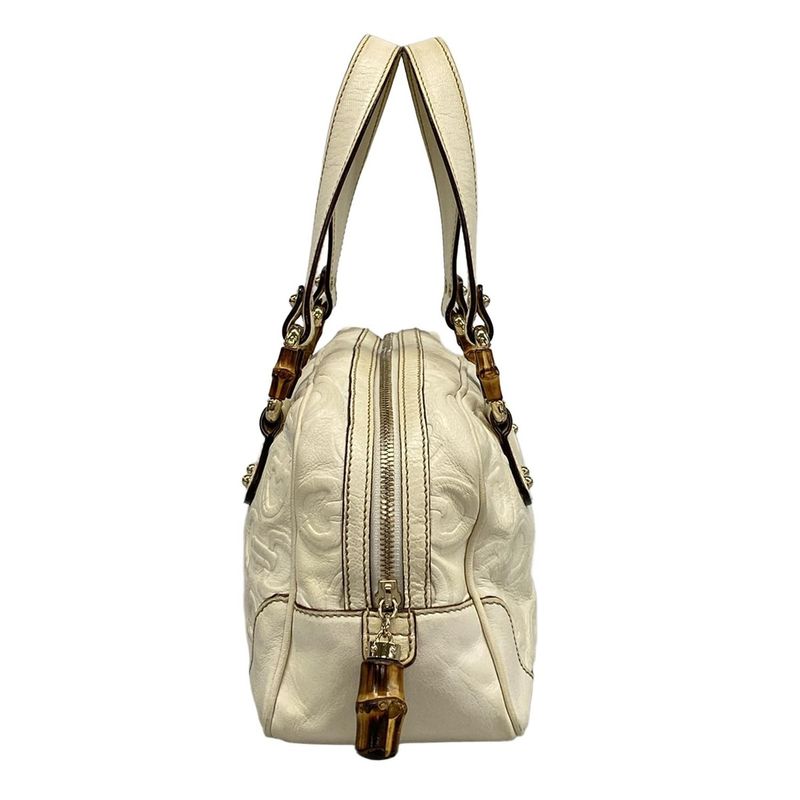 Gucci Handbag Bamboo 154376 White Shape Pressed Leather