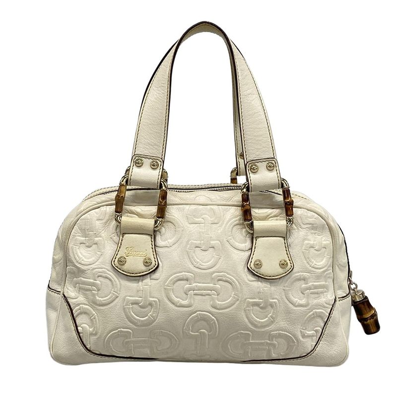 Gucci Handbag Bamboo 154376 White Shape Pressed Leather
