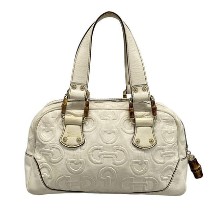 Gucci Handbag Bamboo 154376 White Shape Pressed Leather
