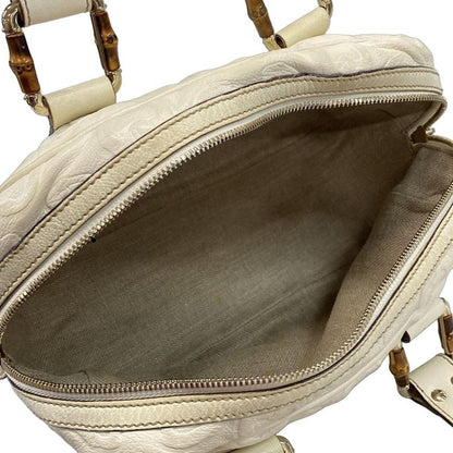 Gucci Handbag Bamboo 154376 White Shape Pressed Leather