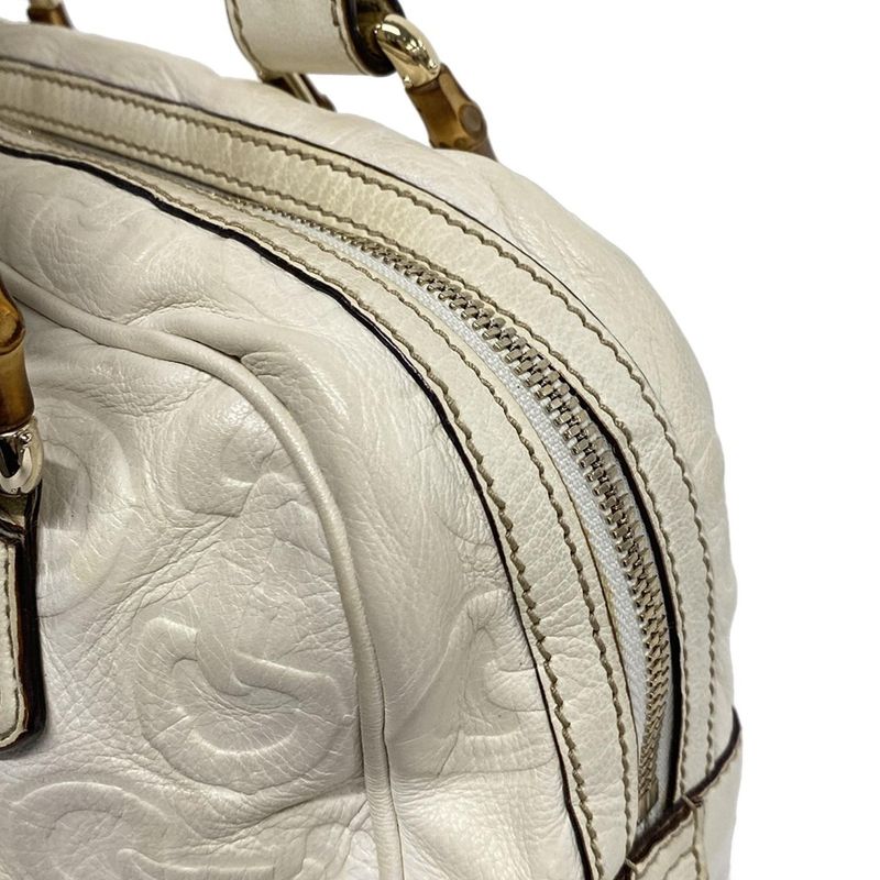 Gucci Handbag Bamboo 154376 White Shape Pressed Leather