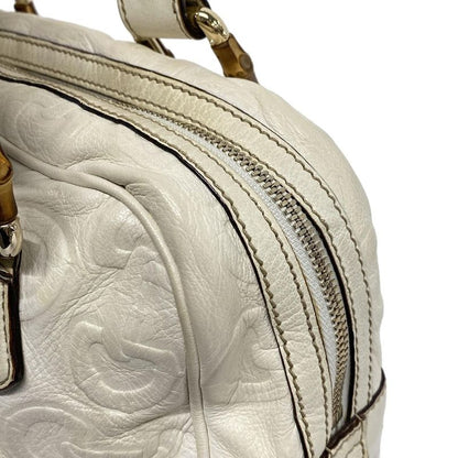 Gucci Handbag Bamboo 154376 White Shape Pressed Leather