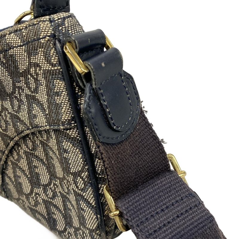 Dior Christian Dior Shoulder Bag Double Saddle Bag Navy X Ivory Leather