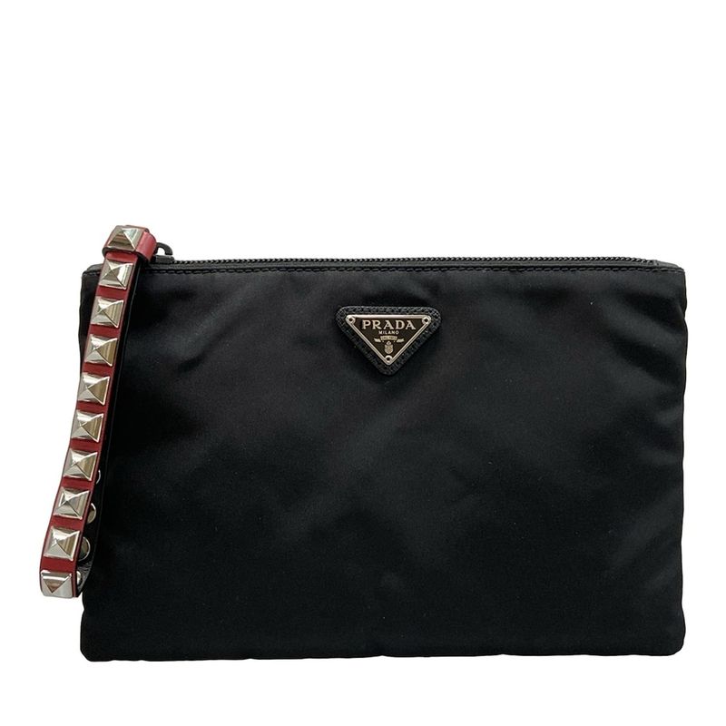 Prada Wristlet - Black X Red Studded Leather