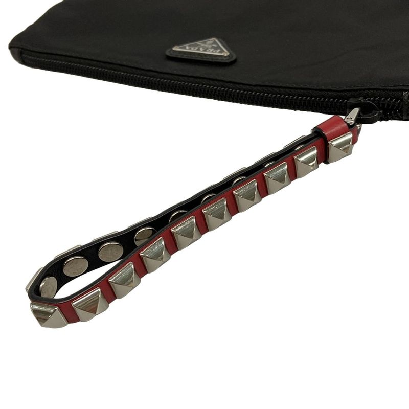 Prada Wristlet - Black X Red Studded Leather