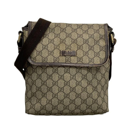 Gucci Shoulder Bag GG Plus/gg Supreme 223666 Beige X Dark Brown Leather