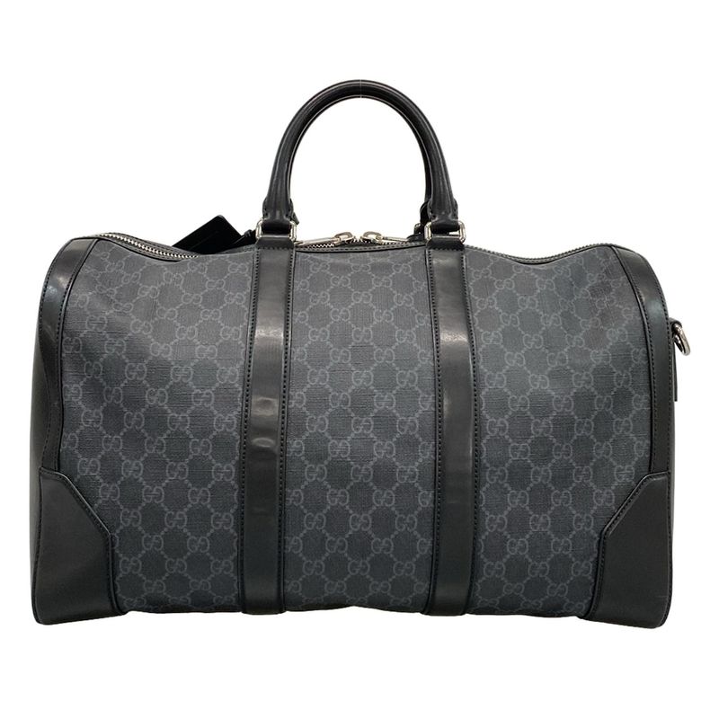 Gucci Boston Bag GG Supreme Carry-on Duffel Bag 474131 Black X Gray Leather