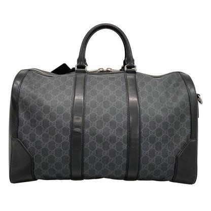 Gucci Boston Bag GG Supreme Carry-on Duffel Bag 474131 Black X Gray Leather