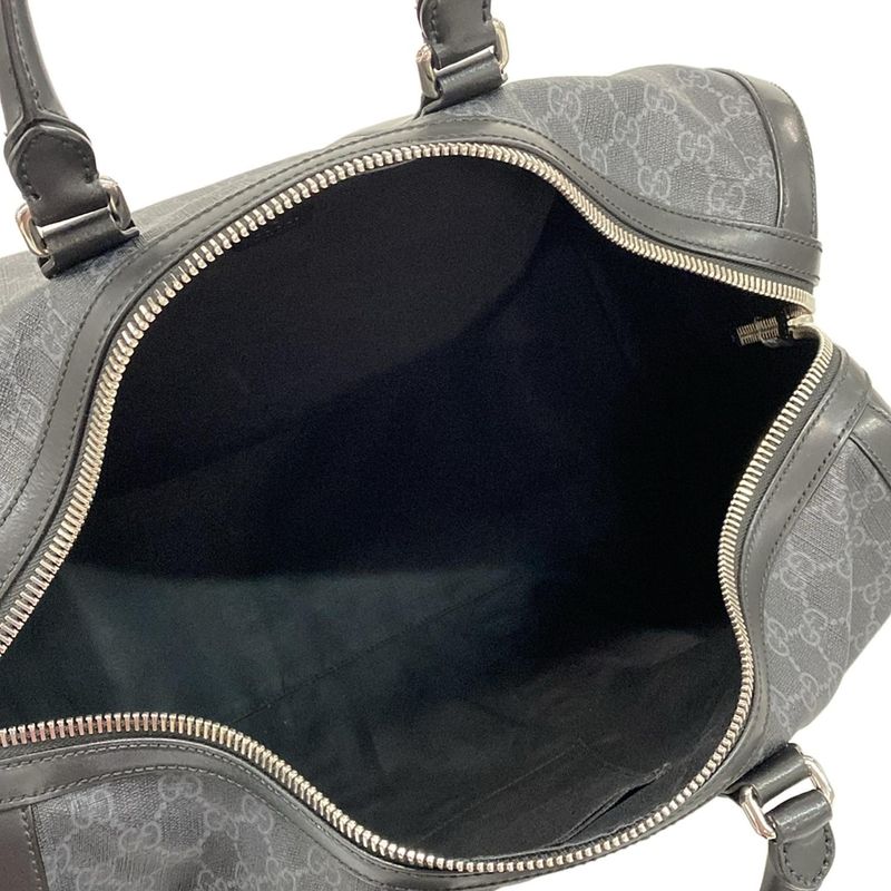 Gucci Boston Bag GG Supreme Carry-on Duffel Bag 474131 Black X Gray Leather