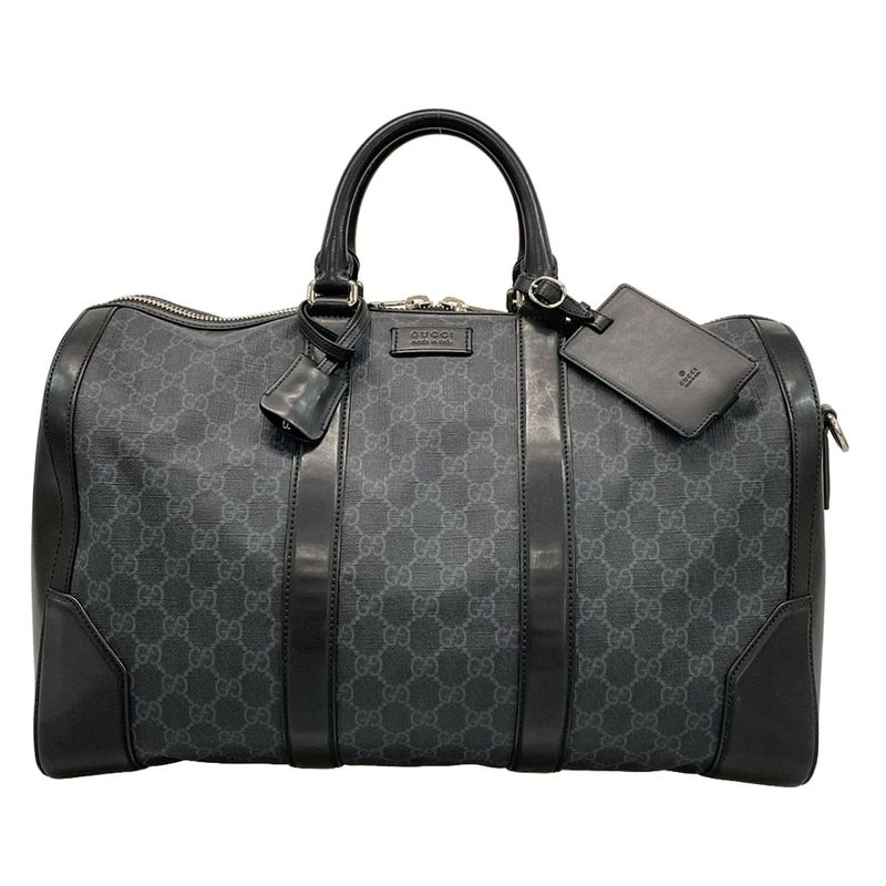 Gucci Boston Bag GG Supreme Carry-on Duffel Bag 474131 Black X Gray Leather
