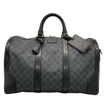 Gucci Boston Bag GG Supreme Carry-on Duffel Bag 474131 Black X Gray Leather