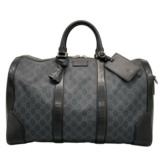 Gucci Boston Bag GG Supreme Carry-on Duffel Bag 474131 Black X Gray Leather