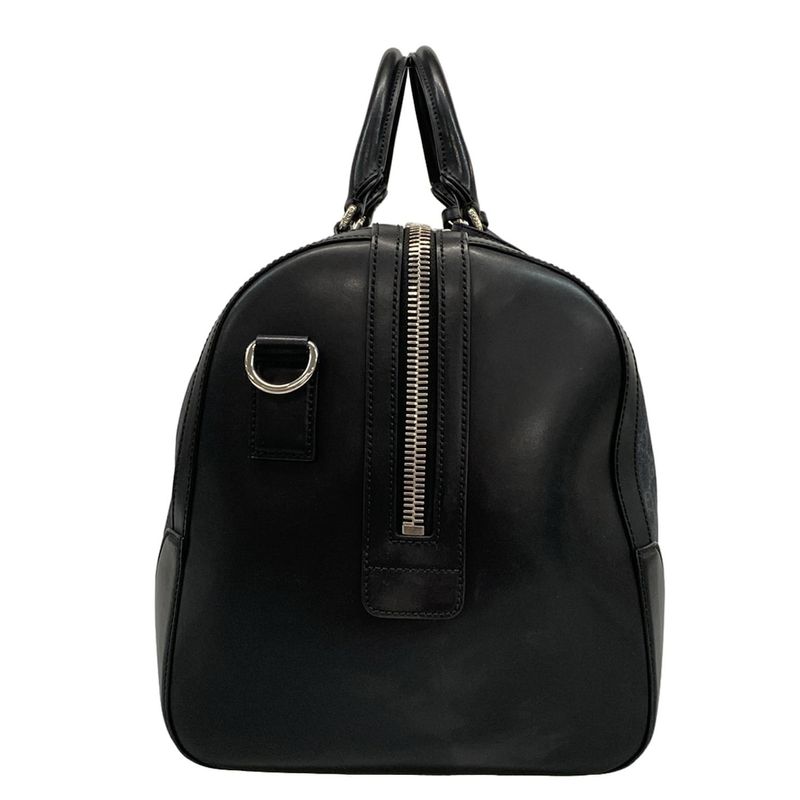 Gucci Boston Bag GG Supreme Carry-on Duffel Bag 474131 Black X Gray Leather