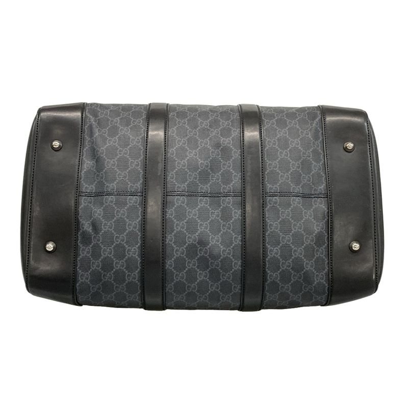 Gucci Boston Bag GG Supreme Carry-on Duffel Bag 474131 Black X Gray Leather