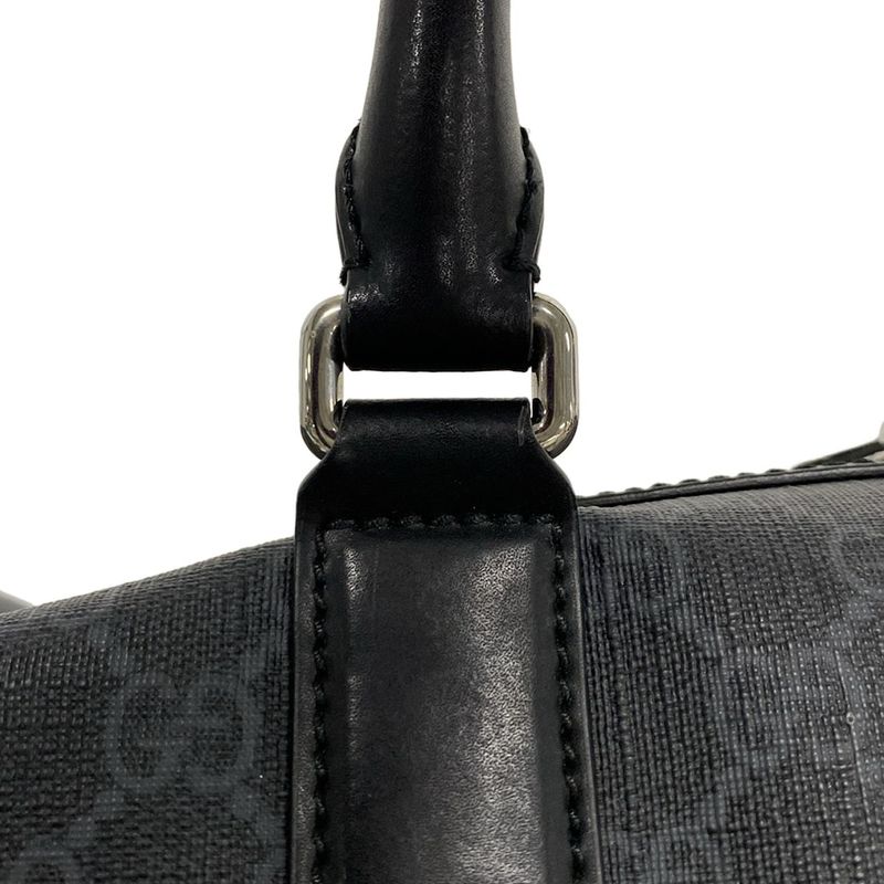 Gucci Boston Bag GG Supreme Carry-on Duffel Bag 474131 Black X Gray Leather