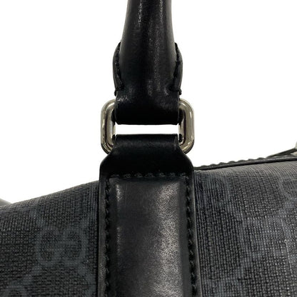 Gucci Boston Bag GG Supreme Carry-on Duffel Bag 474131 Black X Gray Leather