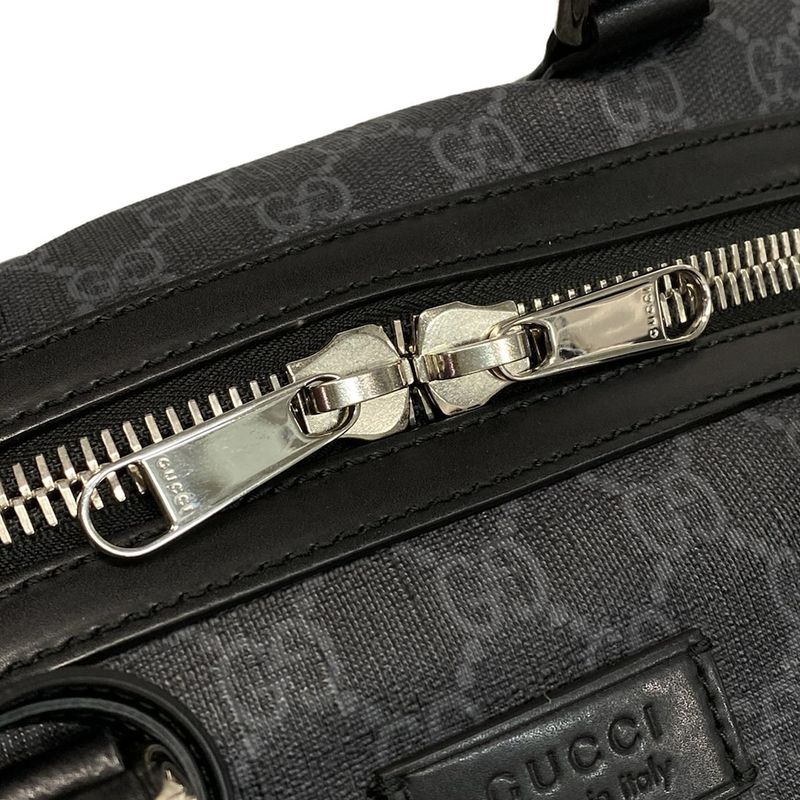 Gucci Boston Bag GG Supreme Carry-on Duffel Bag 474131 Black X Gray Leather