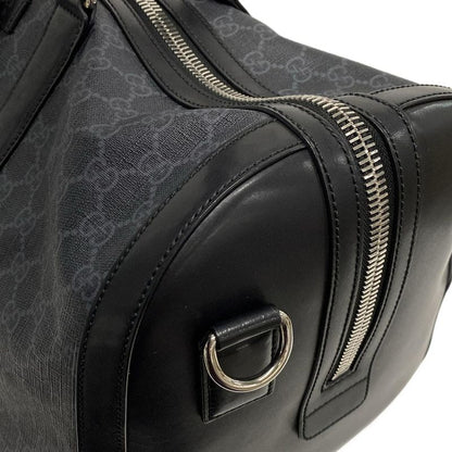 Gucci Boston Bag GG Supreme Carry-on Duffel Bag 474131 Black X Gray Leather