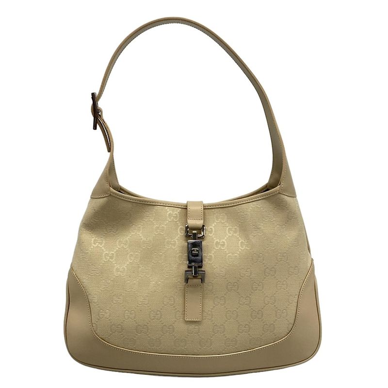 Gucci Shoulder Bag Jackie GG Pattern 13306 Beige Leather
