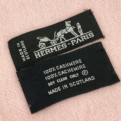 Hermes Shawl - Light Pink Embroidered Logo Cashmere