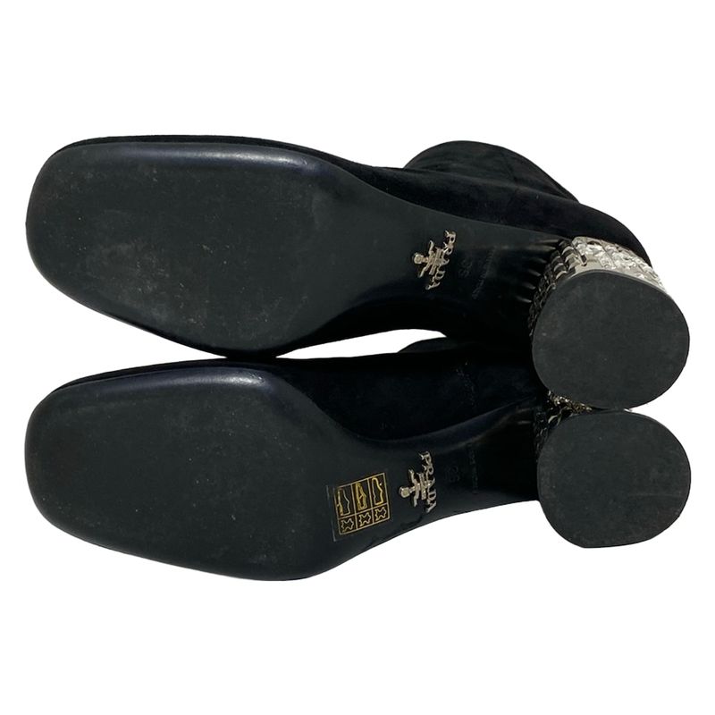 Prada Short Boots 36 Women's - Black X Silver X Clear Bijou