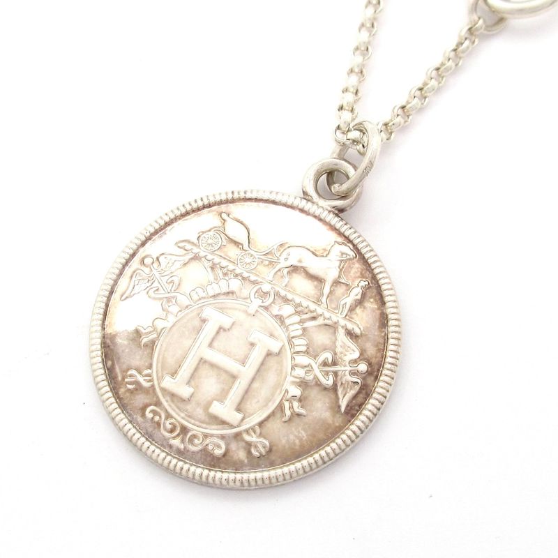 Hermes Necklace Exlibris MM Silver X 18k Pink Gold