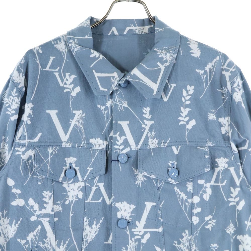 Louis Vuitton 22aw LV All Over Leaf Pattern Denim Jacket Light Blue Rm222q Nf1