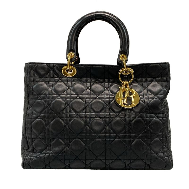 Dior Christian Dior Handbag Lady Dior Large Bag Black Gold Hardware Lambskin