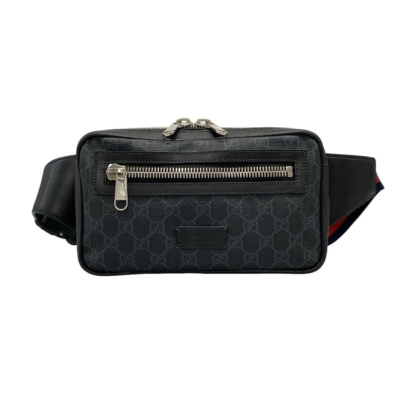 Gucci Waist Pouch Soft GG Supreme Belt Bag 474293 Black X Light Gray Leather