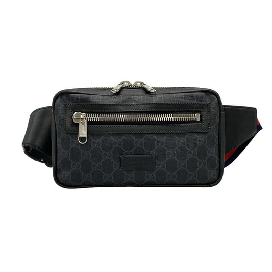 Gucci Waist Pouch Soft GG Supreme Belt Bag 474293 Black X Light Gray Leather