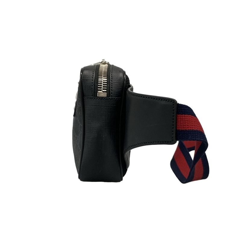 Gucci Waist Pouch Soft GG Supreme Belt Bag 474293 Black X Light Gray Leather