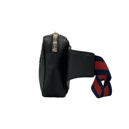 Gucci Waist Pouch Soft GG Supreme Belt Bag 474293 Black X Light Gray Leather