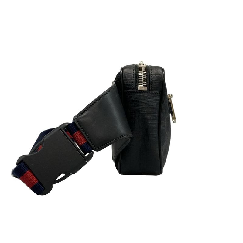 Gucci Waist Pouch Soft GG Supreme Belt Bag 474293 Black X Light Gray Leather