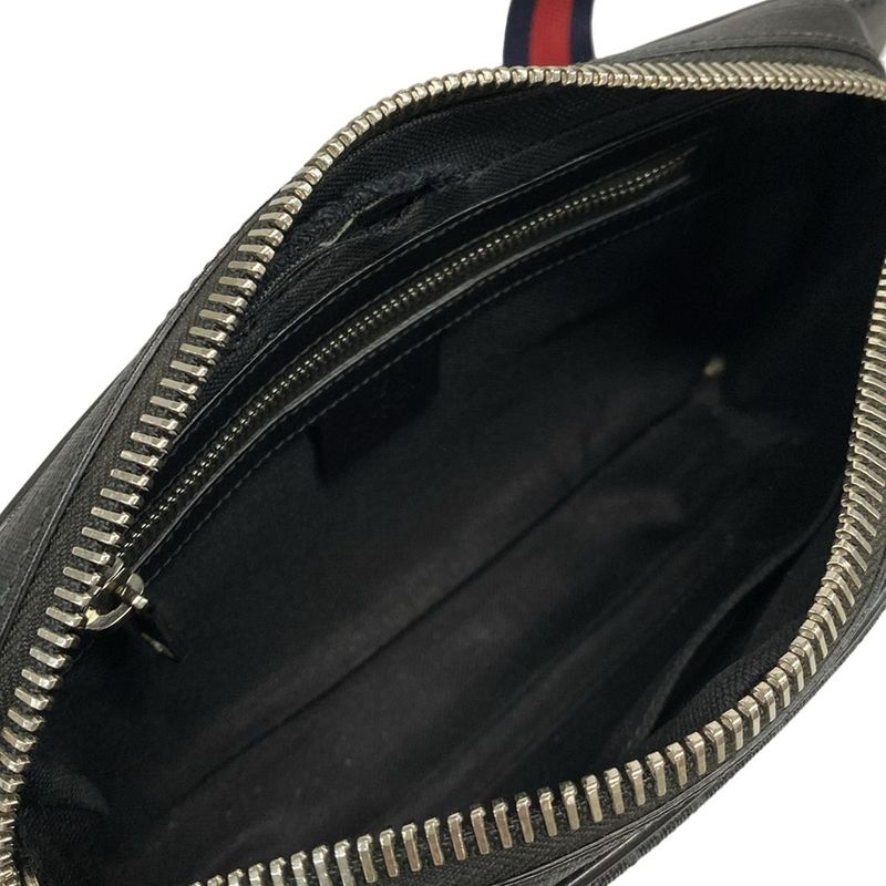 Gucci Waist Pouch Soft GG Supreme Belt Bag 474293 Black X Light Gray Leather